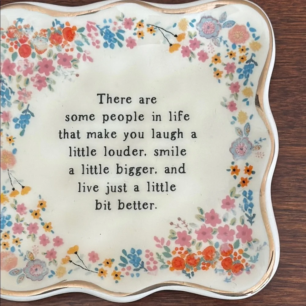 NATURAL LIFE Floral Ceramic Quote Trinket Tray OS NWT